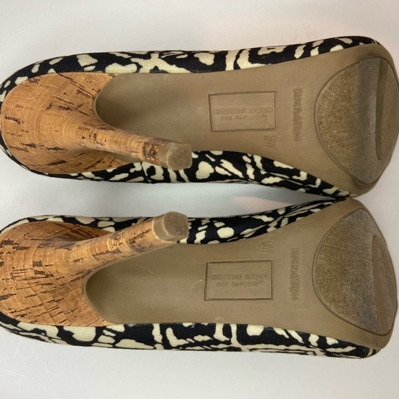 Christian Siriano~Abstract Brown/Cream Cork-Look Stiletto Heels~Peep Toe~Size 9W - Picture 16 of 16